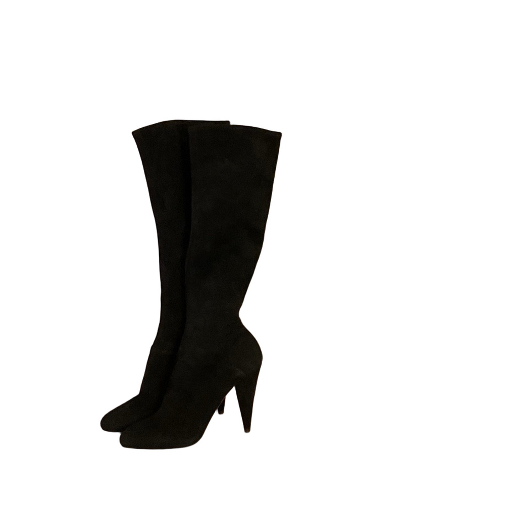 Prada Black Suede Cone Heel Knee Boot